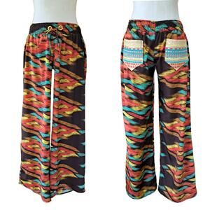 TRICIA FIX Wide Leg Ikat Print Pants Boho Beachy Festival Small